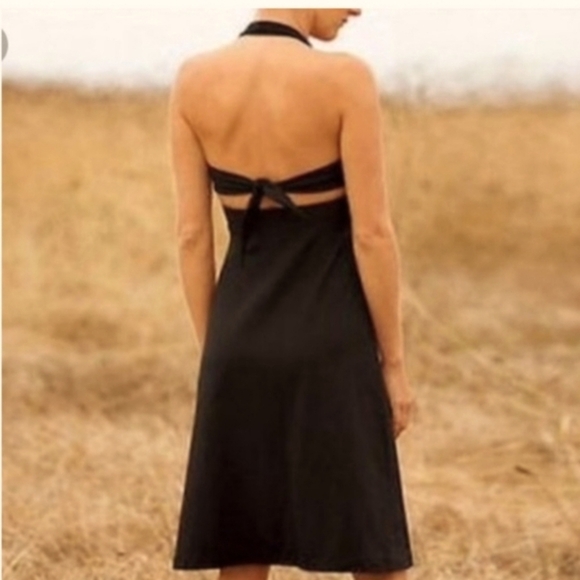 Patagonia Halter Comfy Tie Back Casual Athleisure Lightweight Black Midi Dress M - Picture 2 of 11